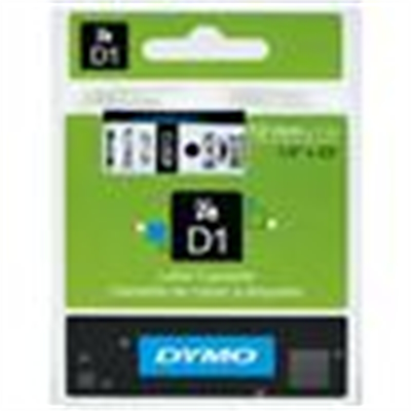 Nastro per Dymo tipo D1 12 mm.x 7 mt. in plastica scritta nero su nastro