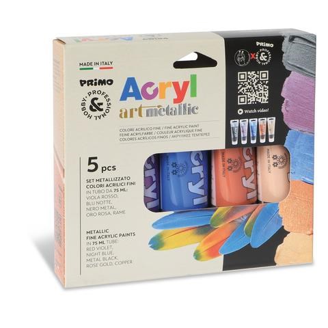 Colori acrilici tubo 75 ml. 5 colori metalizzati