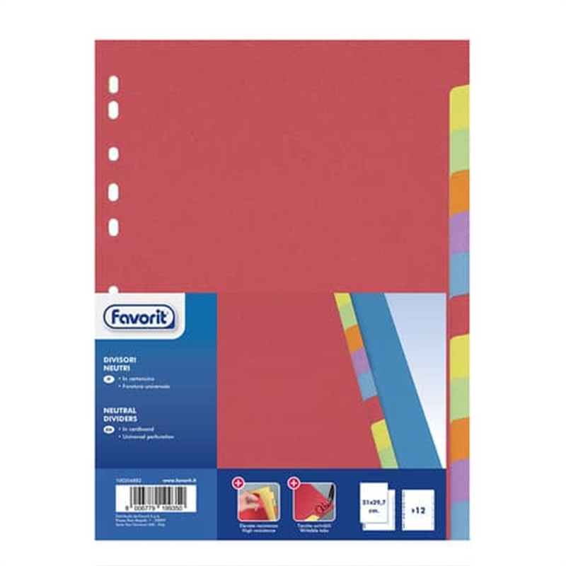 Divisori in cartoncino A4 12 tasti colorati