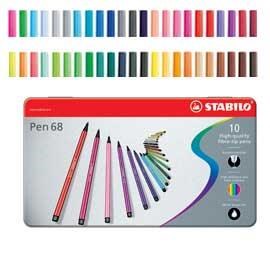 Pennarelli punta piccola scatola 10 colori PEN 68 stabilo