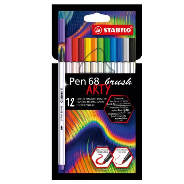 Pennarelli punta piccola 12 colori PEN 68 brush STABILO