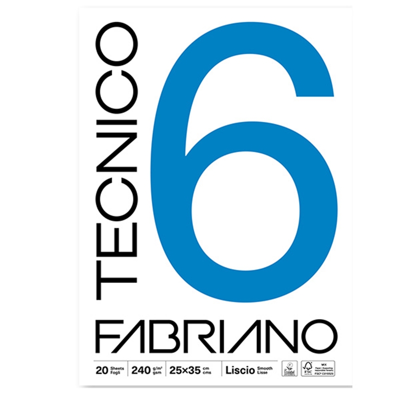 Blocco disegno Fabriano 6 20 fg. 25x35 240 gr/m  collato liscio