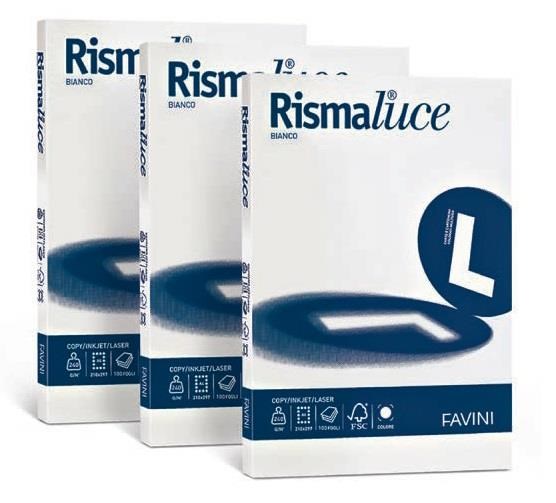 Risma 200 fg. cartoncino 140 gr. A4 bianca rismaluce
