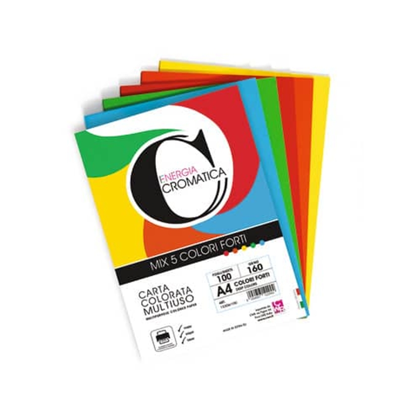 Risma 100 fg. cartoncino 160 gr. A4 colori intensi