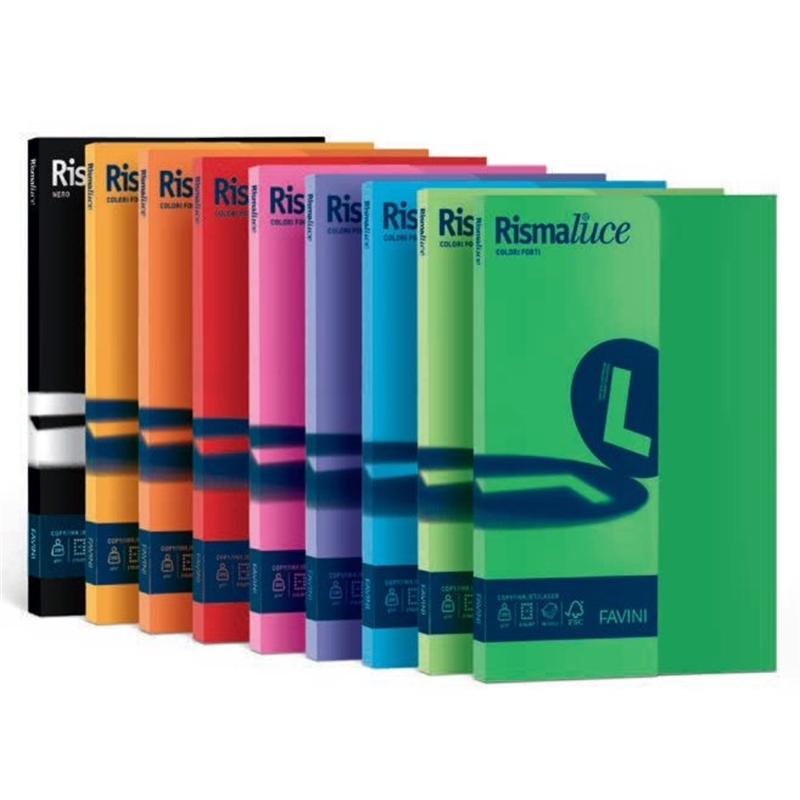 Risma 50 fg. cartoncino 200 gr. A4 colori intensi Risma luce