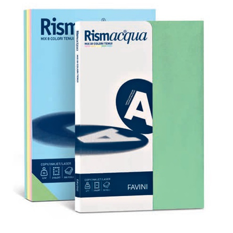 Risma 125 fg. cartoncino 200 gr. A4 colori pastello assortiti Risma acqua