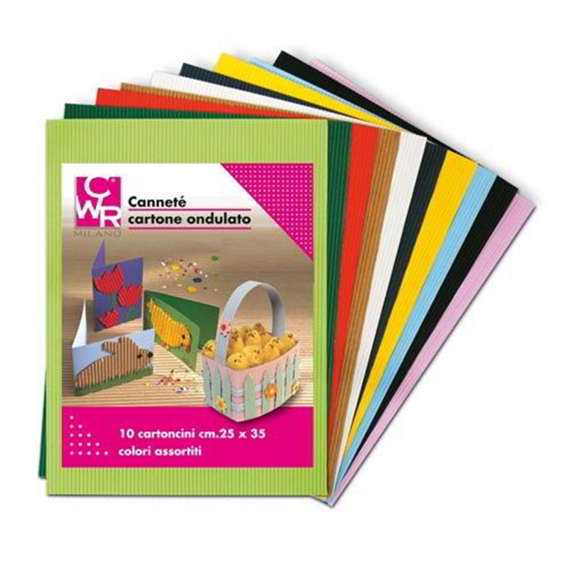Cartoncino cm. 25x35 ondulato blocco 10 fogli colori assortiti