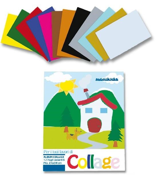 Carta collage cm. 24X34 album 12 fogli colori assortiti