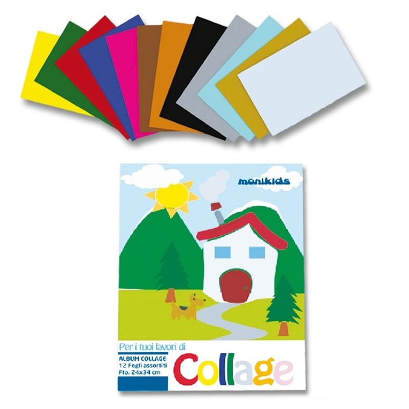 Carta collage cm. 24X34 album 12 fogli colori assortiti