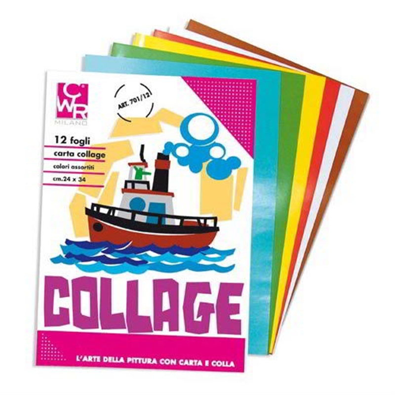 Carta collage cm. 35x50 album 12 fogli colori assortiti