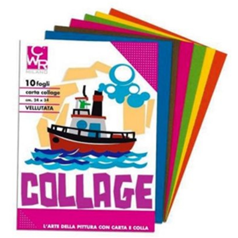 Carta collage vellutata cm. 24x34 album 10 fogli colori assortiti