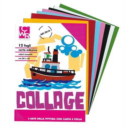 Carta collage adesiva cm. 24x34 album 6 fogli colori assortiti