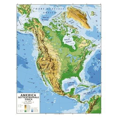 Cartina murale Nord America fisica+politica