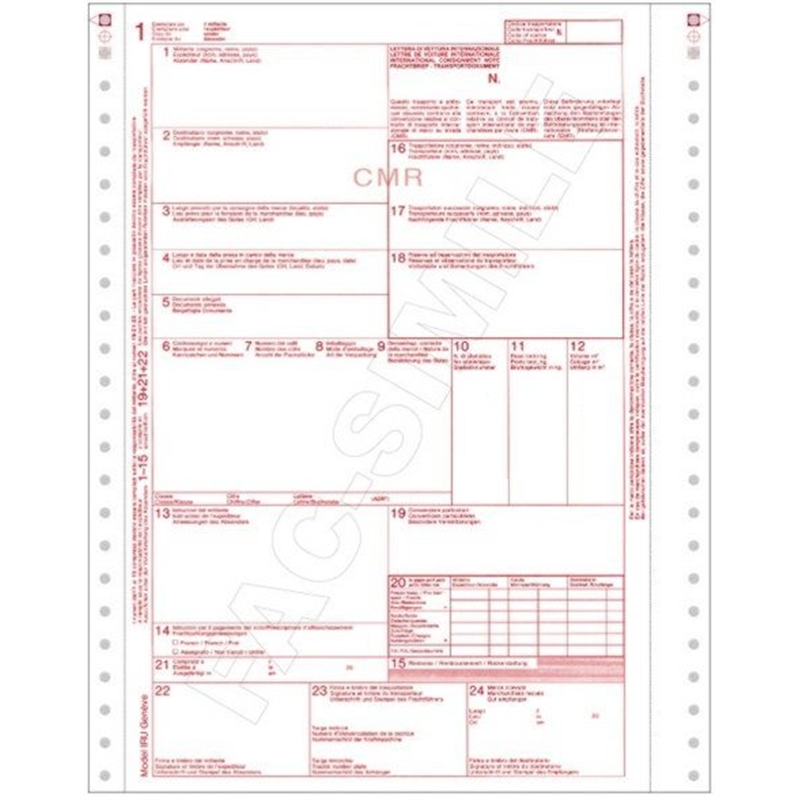Lettera di vettura internazionale CMR 100 pz.
