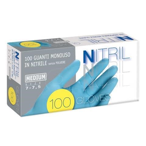 Guanti in nitrile senza polvere azzurri sc. 100 guanti
