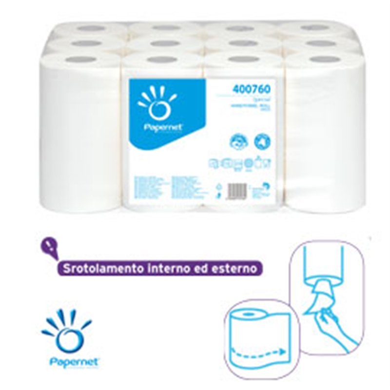 Asciugamani Centrefeed 210 strappi in pura cellulosa, goffratura micro, 2 veli 12 rotoli