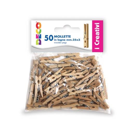 Mollettine in legno 25 mm naturale 50 pz.
